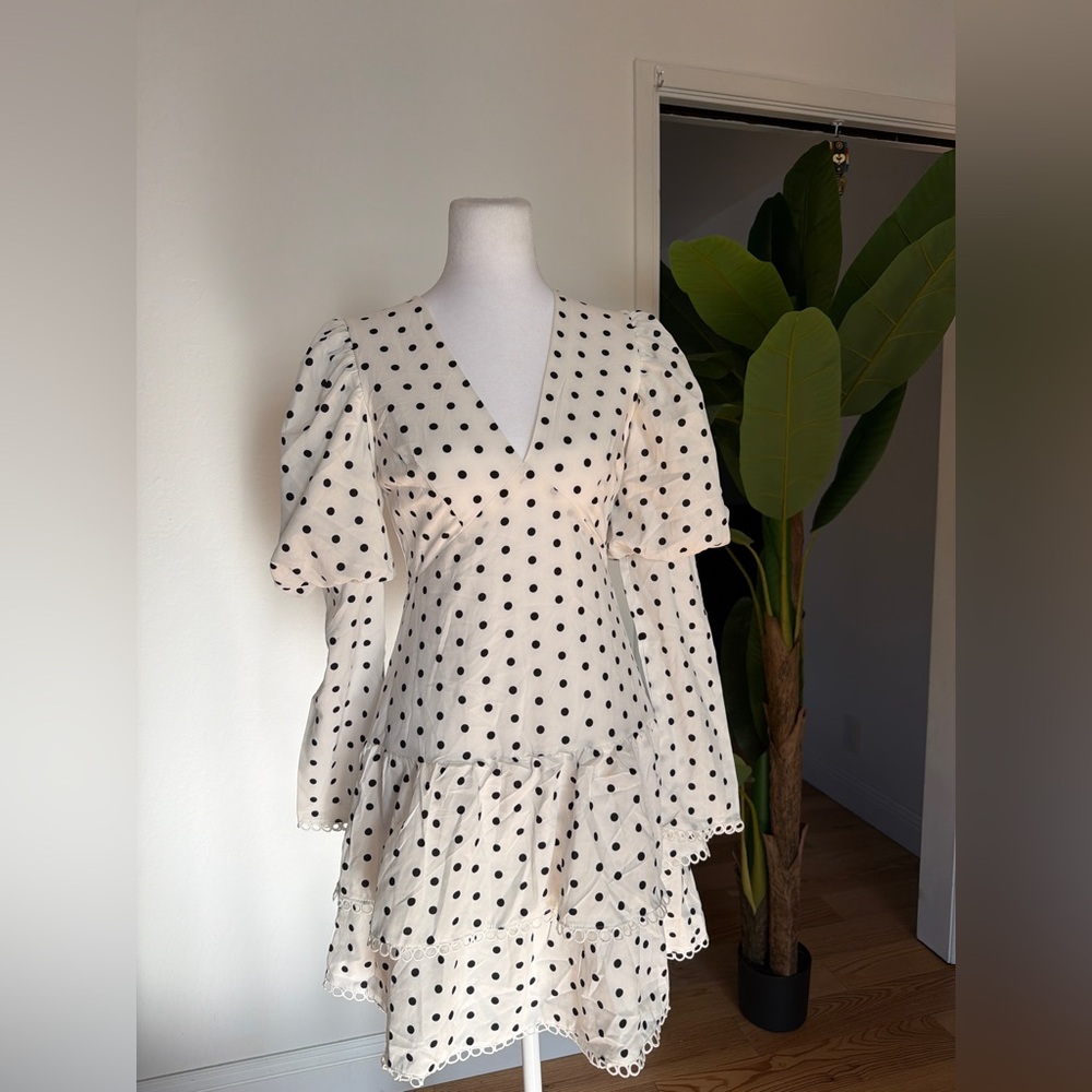 Nasty Gal Cream Dress with Black Polka Dots